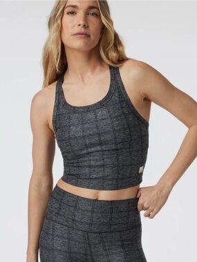Vuori Stripe Elevation Women's Grey Plaid Racerback Crop Sports Bra Top